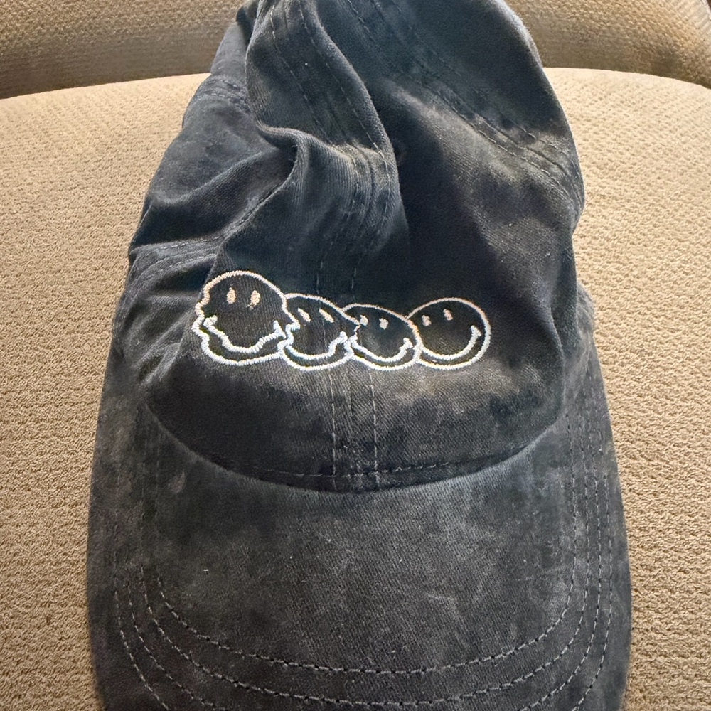 American Eagle Outfitters Black Embroidered Smile Faces Baseball Cap